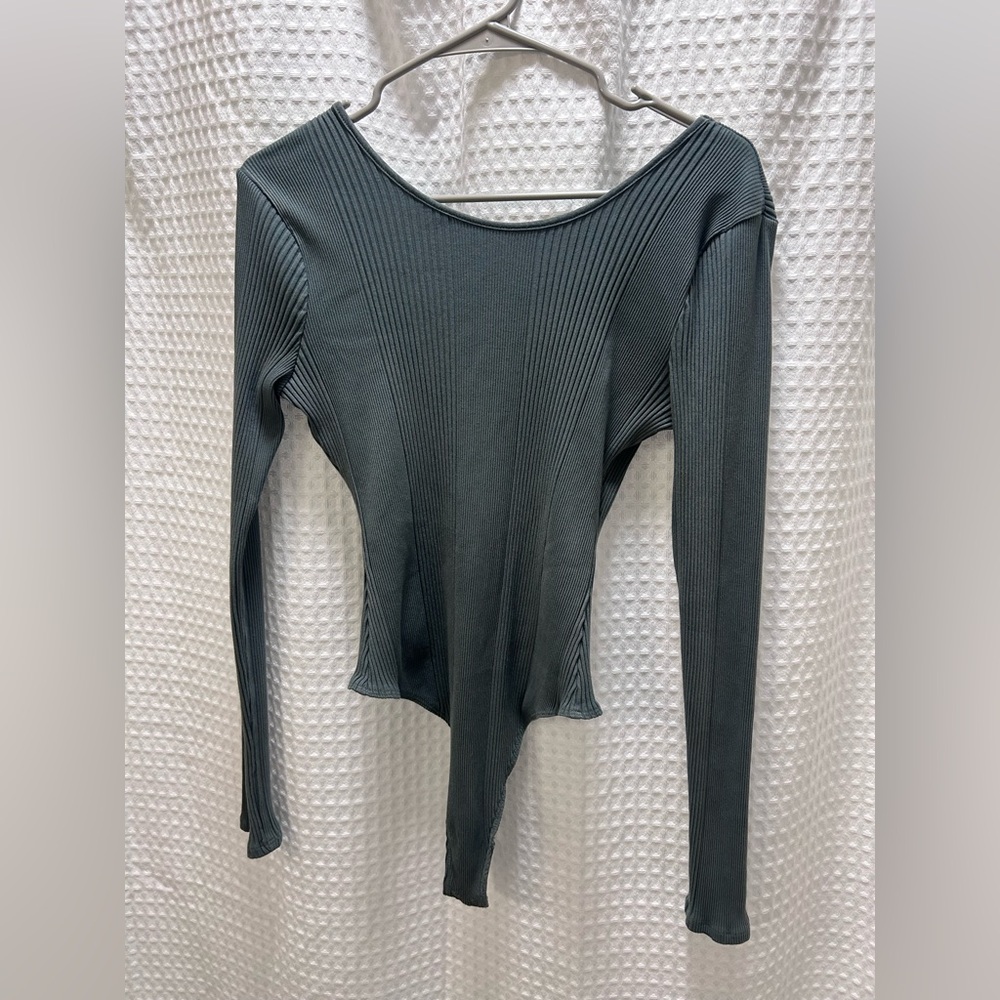 Aerie Slate Ribbed Long Sleeve Bodysuit